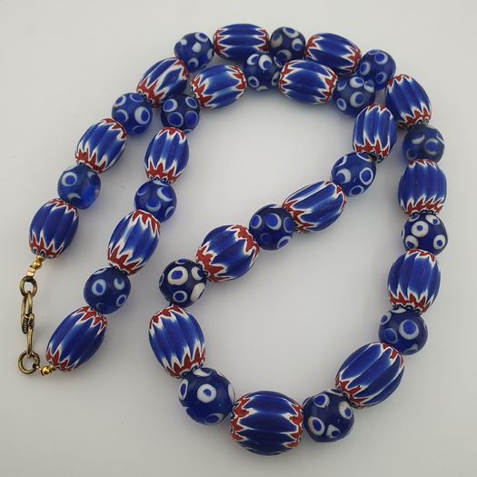 Antique Venetian Style Chevron & Thousand Glass Beads Necklace