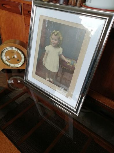Large Vintage Framed Tinted Photo Portrait of a Young Girl