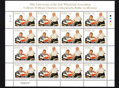 2010 Ireland 50th Anniversary of the Irish Wheelchair Association Commemorative Stamps Sheetlet Plate 1B1B1B1B Mint Never Hinged (MNH)