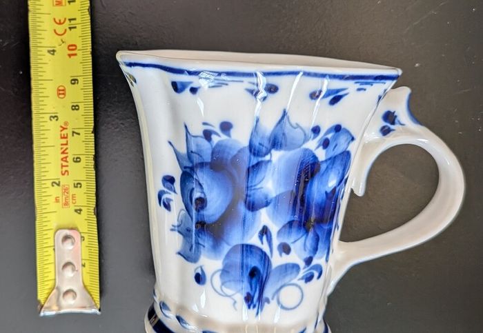 Vintage Russian Gzhel Porcelain Teacup Saucer Katerina Cobalt Blue Stamp
