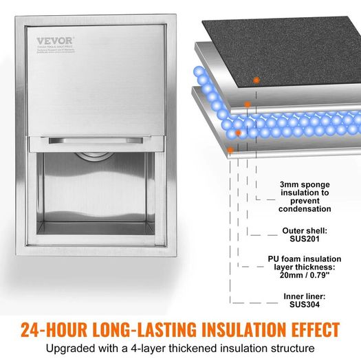 Stainless Steel Ice Cooler Commercial Ice Bin with Sliding Cover, 38.7 L Drop in Ice Chest