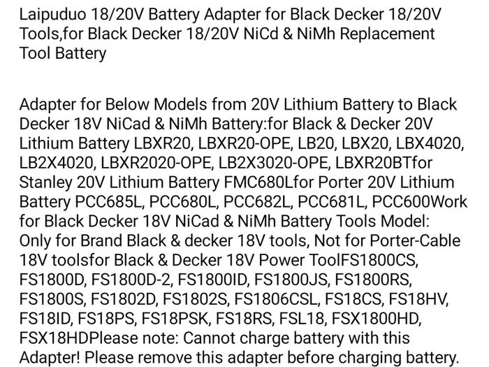 Adapter battery for black decker