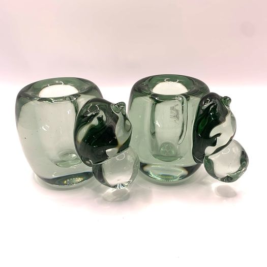 Vintage art glass candlesticks shaped like a hippopotamus