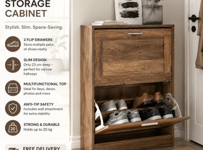 Shoe Cabinet Shoe storage 2 flaps industrial style