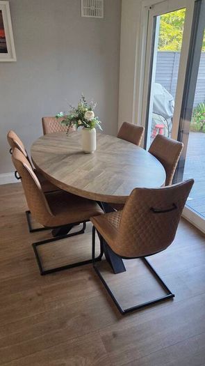 Ez Living Oval Rustic Oak Dining Table and Chairs