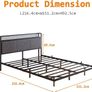 King Bed Frame with LED Lights & USB Charging Station,150x200 cm Metal Platform Kingsize Bed Frame with 5ft Upholstered Headboard Storage,Heavy Duty Metal Slats, Dark Grey Image 2