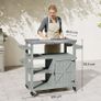 Garden serving cart rolling barbecue cart with stainless steel top 107x49.5x92.5cm Gray Image 4