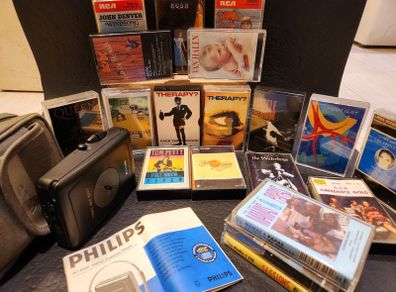 Cassette Tape Rock Collection with Player AC/DC, Van Halen, Queen etc.