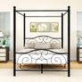 5ft King Canopy Bed Frame Platform, 150x200cm Kingsize Bed Frame with Vintage Headboard and Footboard, Heavy Duty Steel Slats and Support with Mattress Foundation,Black Image 2