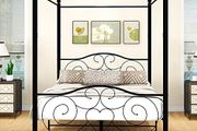 5ft King Canopy Bed Frame Platform, 150x200cm Kingsize Bed Frame with Vintage Headboard and Footboard, Heavy Duty Steel Slats and Support with Mattress Foundation,Black