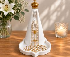 Our Lady of Fatima Statue Elegant White Religious Home Decor with Gold Crown