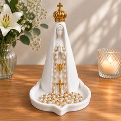 Our Lady of Fatima Statue Elegant White Religious Home Decor with Gold Crown