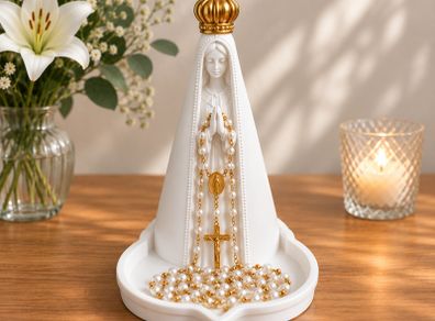 Our Lady of Fatima Statue Elegant White Religious Home Decor with Gold Crown
