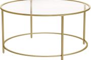 _Coffee table, side table round, glass table with metal frame, tempered glass, bedside table, sofa table, for balcony, golden