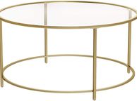 main image for ad _Coffee table, side table round, glass table with metal frame, tempered glass, bedside table, sofa table, for balcony, golden
