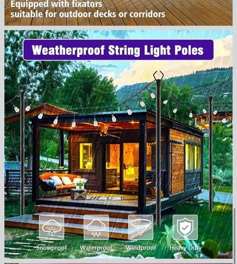 4pack 3M String Light Pole, Metal Outdoor String Light Pole, Suitable for Courtyard,Backyard,Garden,Patio,Party,Wedding Hanging Light Pole,Rustproof and Sturdy with Hooks.
