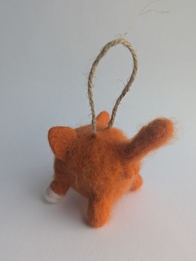 Handmade Woollen Red Cat Charm/ Xmas Decor