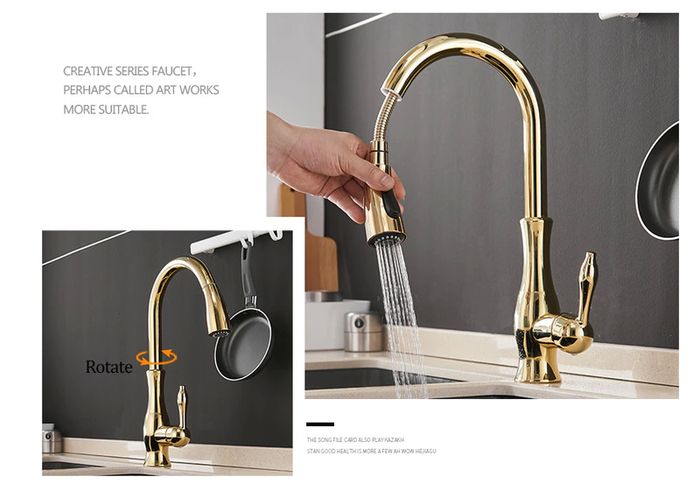 BRAND NEW Gold Kitchen Faucets Silver Single Handle Pull Out Kitchen Tap Single Hole Handle Swivel Degree Water Mixer Tap Mixer Tap 866011