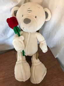 Soft White Teddy Bear holding a red rose