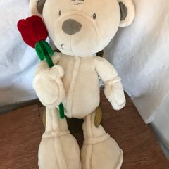 Soft White Teddy Bear holding a red rose