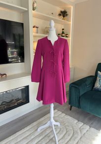 Ladies Fuchsia-Pink, Bow-front Flared Coat from Savida. Size UK 10 / EU 38