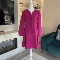 Ladies Fuchsia-Pink, Bow-front Flared Coat from Savida. Size UK 10 / EU 38
