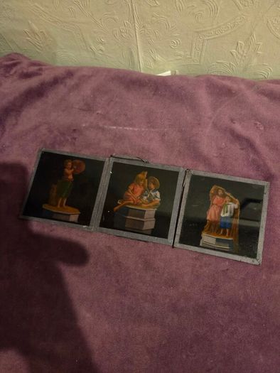 3 Antique Magic Lantern Glass Slides