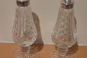 Vintage Lismore Waterford Crystal salt and pepper set. Silver tops