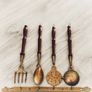 Vintage Brass and Wood Kitchen Utensils with Decorative Hanging Bar, Mid 20th Century Image 2