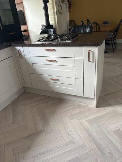 kitchen units from in-house panelling centre in alderley cashmere and navy blue