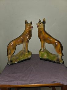 1930's pair of chalk Alsatians