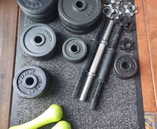 37kg weights with bars & spinlock collars