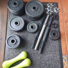 37kg weights with bars & spinlock collars