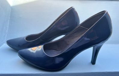 Chamby Leather Point Toe Court Shoe - Navy Patent