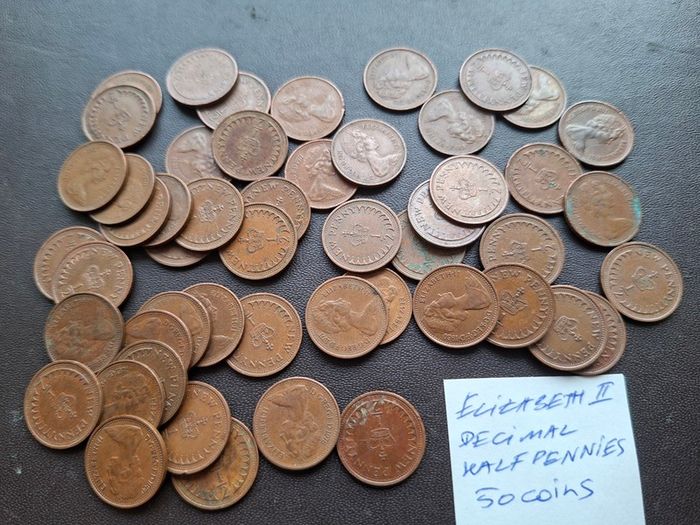 Great Britain. Elizabeth II. 50 coins x1/2p (1971-1982) Good Condition