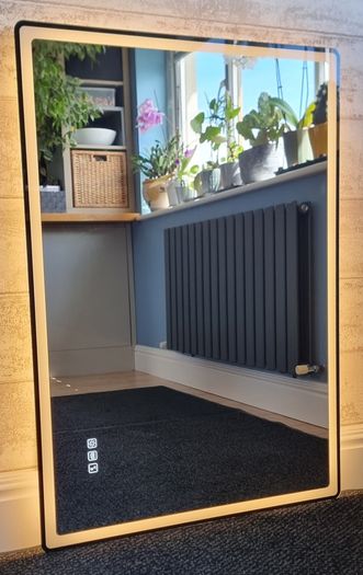 LED Bathroom Mirror 100x70cm Speakers Antifog Demister 3 Color Temperature Dual LED Black Frame Bright Light Touch Switch Makeup Cosmetic