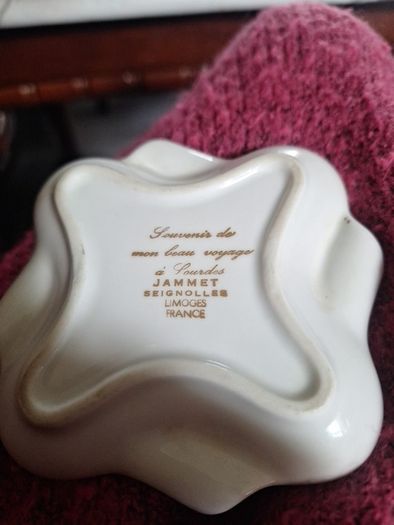 Vintage Limoges France Porcelain Floral Trinket Dish Ashtray, Jammet Seignolles Lourdes Souvenir
