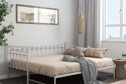 Pull-out Sofa Bed Frame White Metal 90x200 cm