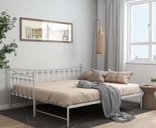 Pull-out Sofa Bed Frame White Metal 90x200 cm
