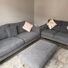 Charcoal 3 + 2 Seater Sofa Set + Footstool