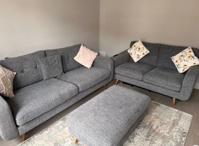 Charcoal 3 + 2 Seater Sofa Set + Footstool