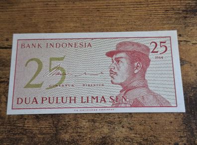 Indonesia, 25 Dua Puluh Lima Sen 1964 banknote, uncirculated - free standard postage
