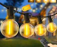 Outdoor Garden String Lights LED 150Ft G40 45M Mains Powered with Remote Control Dimmable Timer Outside Lighting Waterproof Shatterproof Bulb Hanging Fence for Gazebo Patio Pergola