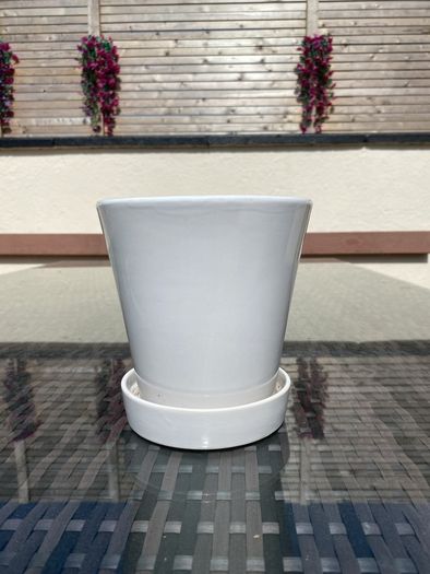 Pot with attached saucer