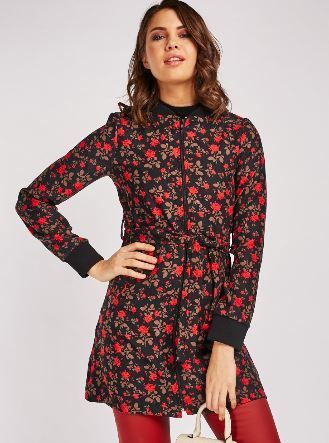 Rose Print Long Line Jacket