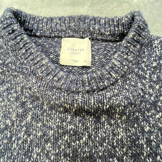 Curated Utility Stockholm Men's XL Navy Blue White Knitted Crew Neck Sweater