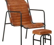 Relaxing Armchair with a Footrest Brown Real Leather