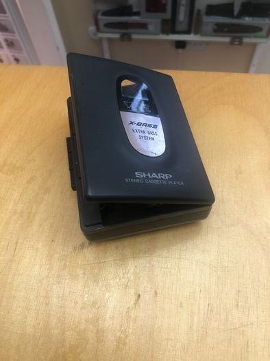 Sharp X-Bass cassette player + Headphones + Cassette