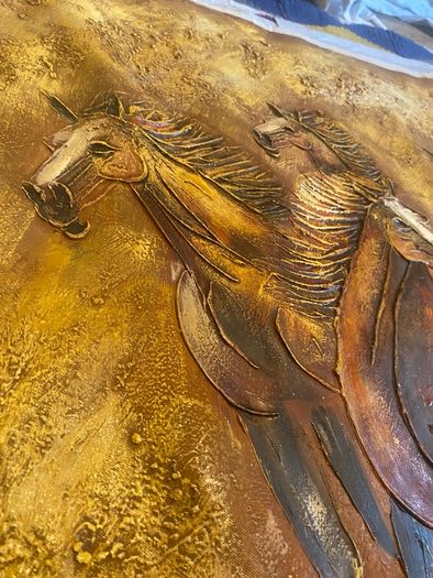 Large Hand Painted Oil on Canvas - Eight Horses Running