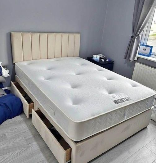 New Stylish single ,Double 4ft, 4ft6, King 5ft And 6ft Superking Sizes Divan Beds Instock. Drawers And Optional Tufted Mattresses Available. Free Delivery